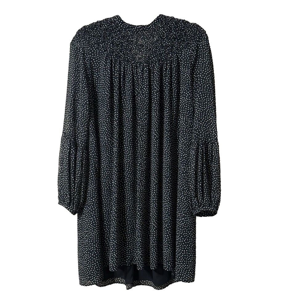 Zara Dress Long Sleeve size L High neck Polka dot black white Knee length